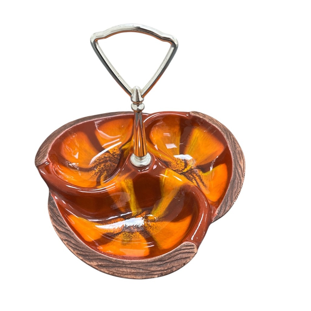 Sequoia Ware 608 USA California Pottery Orange Rust Nuts Candy MCM Tidbit Dish